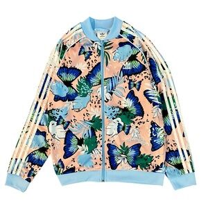 Adidas HER Jacket Girls L 13/14 Blue Peach Floral Studio London Collab Butterfly